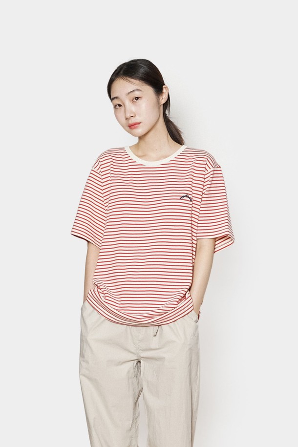 HAVE HAD - 반소매 티셔츠 - HVHD Logo Stripe T-shirts Women(Red)