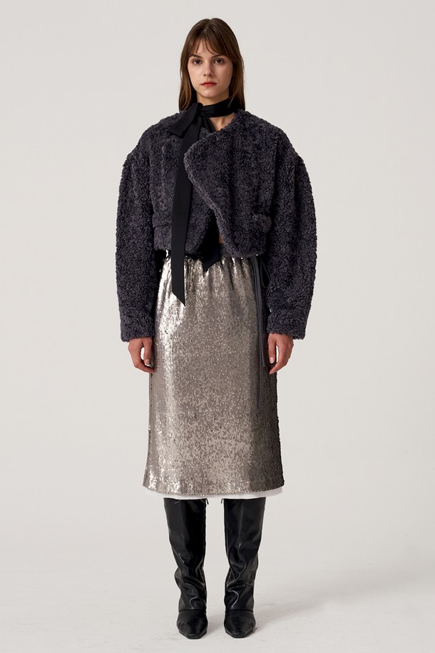 SIGREAT - 미디스커트 - [22FW] SEQUIN STRAP SKIRT_SILVER 시퀸 스트랩 스커트