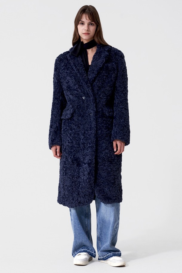 SIGREAT - 코트 - [22FW] TEDDY ECO FUR COAT_NAVY 테디 에코퍼 코트