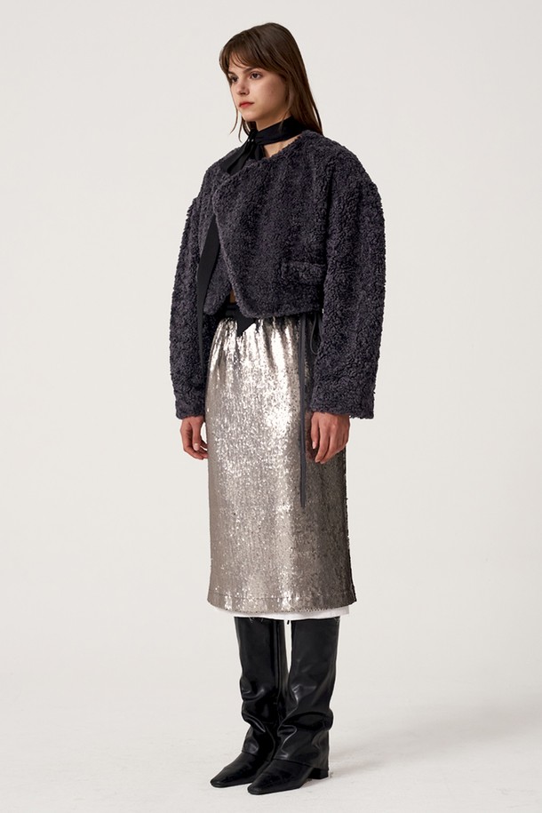 SIGREAT - 미디스커트 - [22FW] SEQUIN STRAP SKIRT_SILVER 시퀸 스트랩 스커트