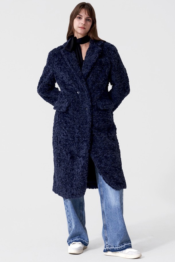 SIGREAT - 코트 - [22FW] TEDDY ECO FUR COAT_NAVY 테디 에코퍼 코트