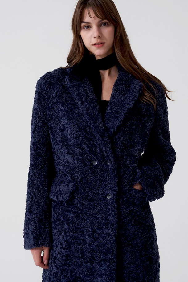 SIGREAT - 코트 - [22FW] TEDDY ECO FUR COAT_NAVY 테디 에코퍼 코트