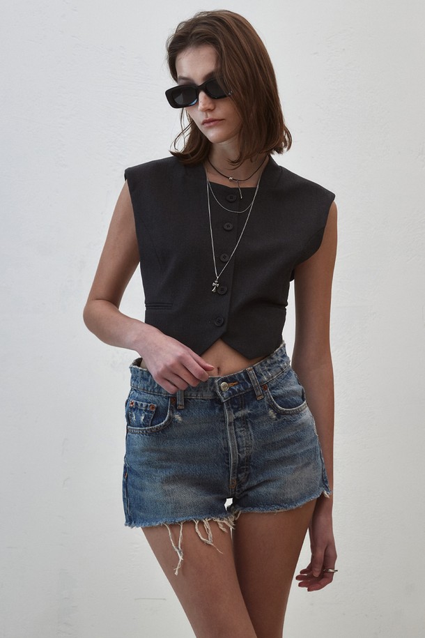 SIGREAT - 베스트 - [23SS] LACE-UP CROP VEST_ GREY 레이스업 크롭 베스트