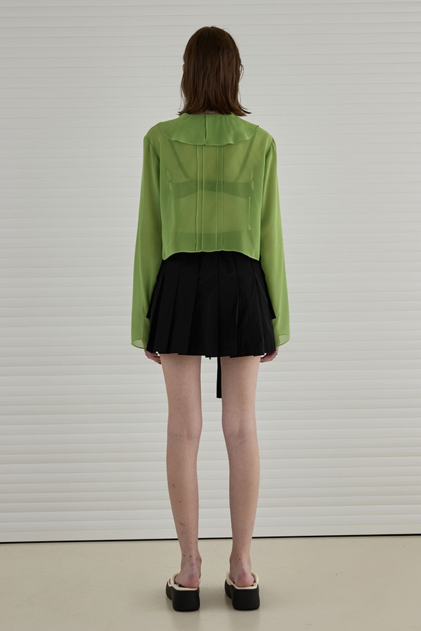 SIGREAT - 블라우스 - [23SS] SEETHROUGH LUFFLE BLOUSE_ GREEN 시스루 러플 블라우스