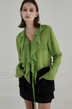 [23SS] SEETHROUGH LUFFLE BLOUSE_ GREEN 시스루 러플 블라우스