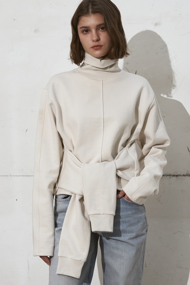 SIGREAT - 스웨터 - [24FW] LAYERED SLEEVES HIGH NECK PULLOVER_2color/ IVORY