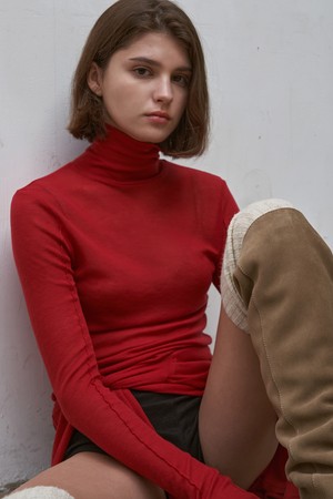 [24FW] WOOL PINTUCK TURTLE NECK_5color / RED