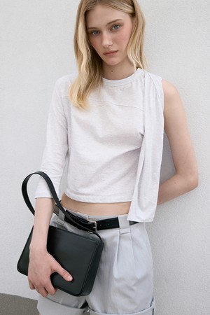 SEMI-CROPPED T-SHIRT_MELANGE WHITE