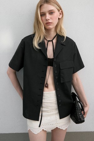 HALF SLEEVE SHIRT JACKET_BLACK
