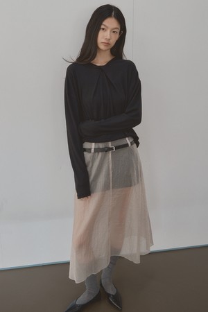 SHINY SHEER LAYERED SKIRT_BEIGE