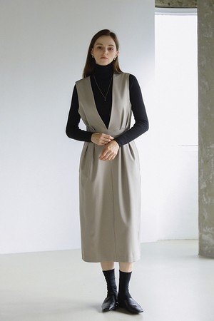 브이 베스트 레이어드 원피스 BEIGE