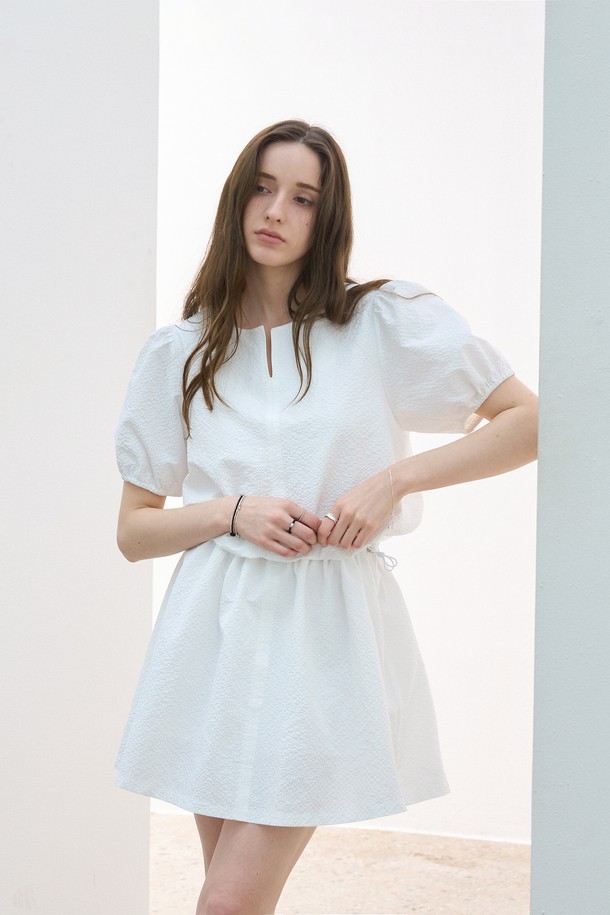 KELLY DONAHUE - 반소매 원피스 - 시어서커 로우 스트링원피스