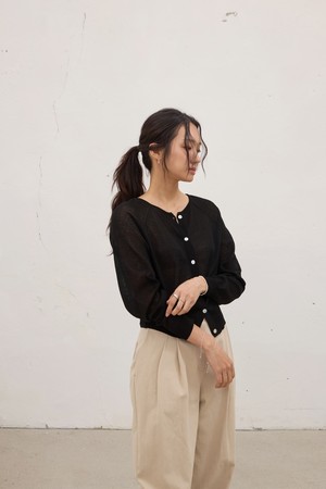 린넨 플레인 라운드가디건