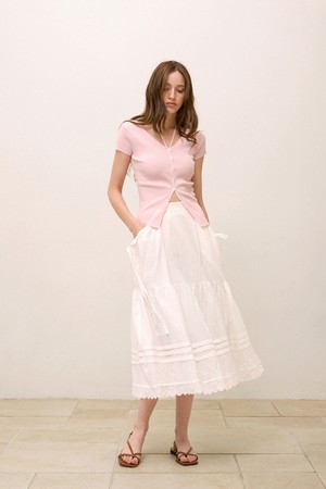 셔링 티어드 레이스스커트