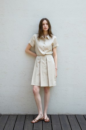 로우 플리츠 코튼원피스