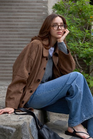 스퀘어 페이크 스웨이드자켓