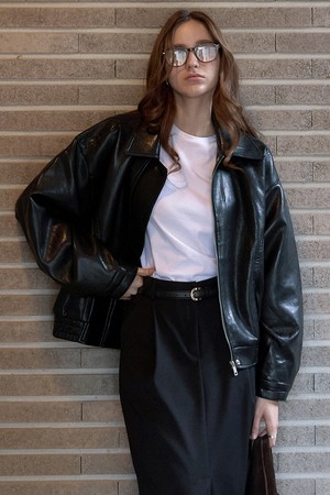 페이크 레더 블루종자켓