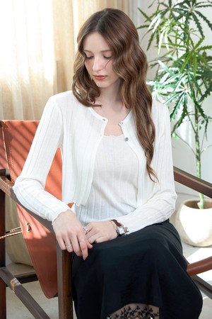 [SET] 리브드 투버튼 가디건세트_WHITE