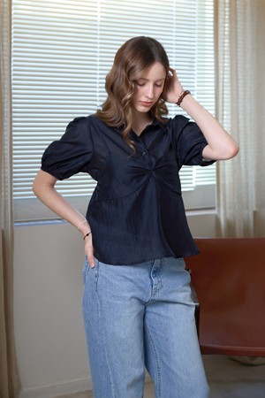 [SET] 텐셀 뷔스티에 카라 블라우스세트_NAVY