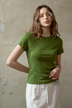 코튼 슬림 베이직티셔츠_GREEN
