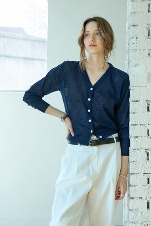 코튼 시스루 브이가디건_NAVY