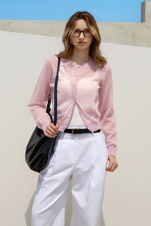 라운드 히든 린넨가디건 PINK
