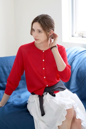 브리즈 컬러 라운드가디건 RED