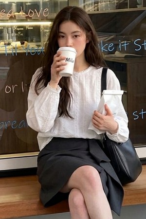 레이스 블루종 라운드 블라우스