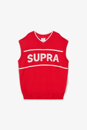 SUPRA LOGO V NECK KNIT VEST RED(레드)(공용)_RED-a