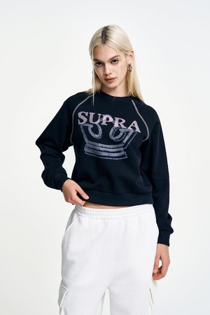 여성 크라운 그래픽 크롭 맨투맨(블랙)_BLACK-a