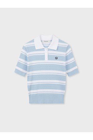 W FRESCA KNIT 케이블 반팔 폴로_BLUE-a