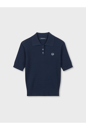 W FRESCA KNIT 케이블 반팔 폴로_NAVY-a