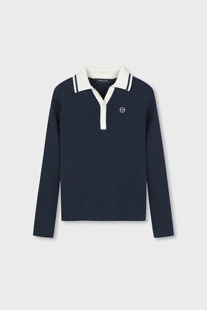 W 카라 배색 슬림 스웨터 폴로 (Navy)_NAVY-a