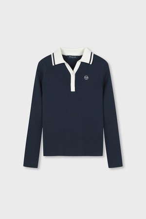 W 카라 배색 슬림 스웨터 폴로 (Navy)