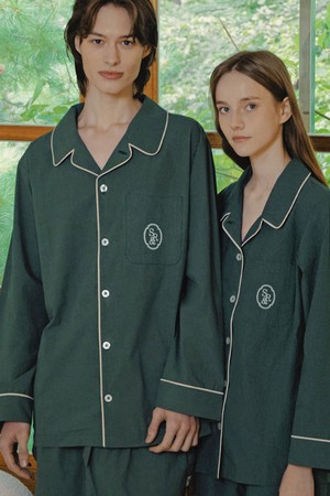 [m] 원마일 워싱 긴팔 파자마 세트 딥그린