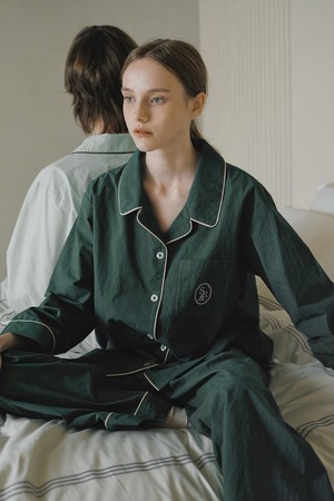 [w] 원마일 워싱 긴팔 파자마 세트 딥그린