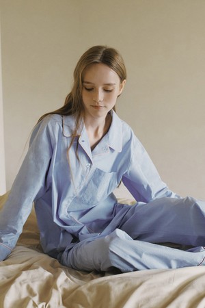 [w] 원마일 워싱 긴팔 파자마 세트 블루