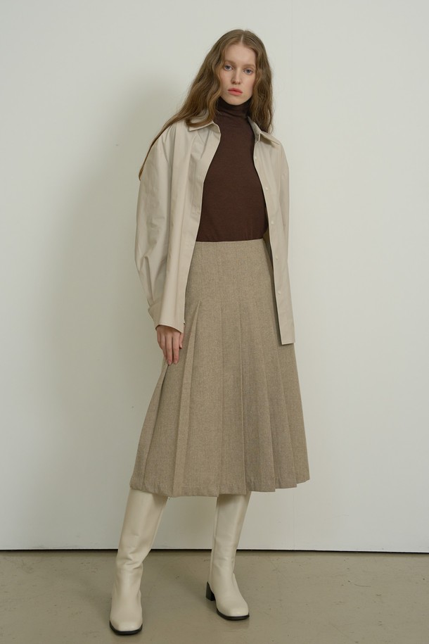 NEBELEVERYWEAR - 미디스커트 - PLEATED WOOL SKIRT (OATMEAL BEIGE)