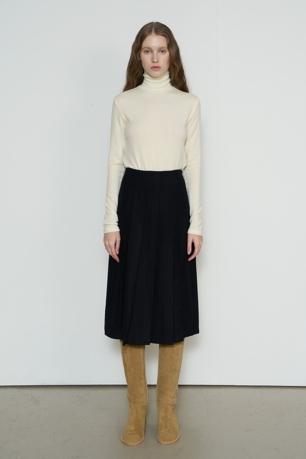 NEBELEVERYWEAR - 미디스커트 - PLEATED WOOL SKIRT_BLACK