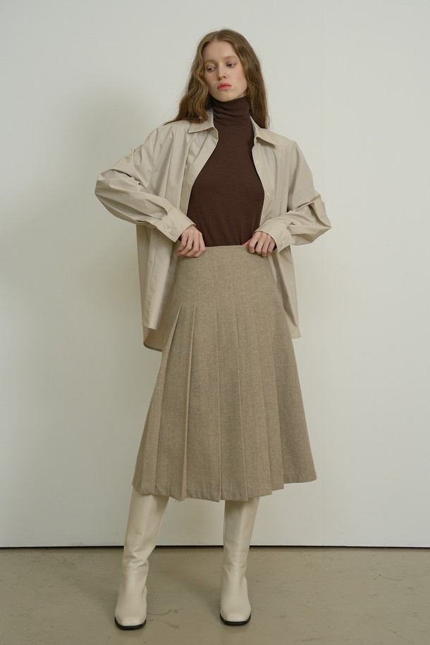 NEBELEVERYWEAR - 미디스커트 - PLEATED WOOL SKIRT (OATMEAL BEIGE)