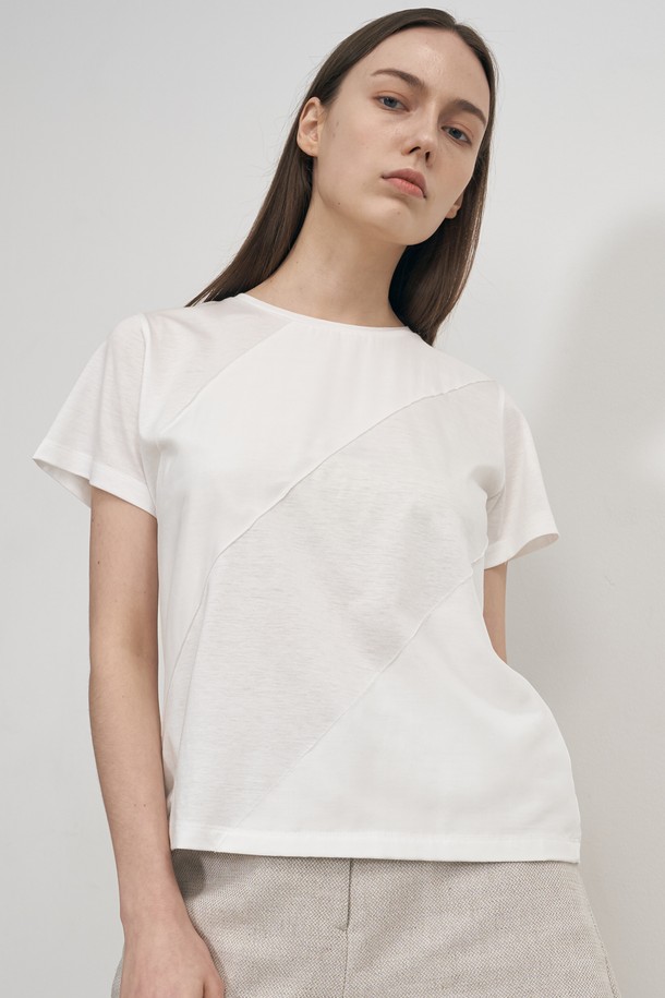 NEBELEVERYWEAR - 반소매 티셔츠 - SILK COMBI TEE_WHITE