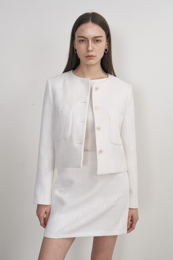 NEBELEVERYWEAR - 미니스커트 - TWEED  A-LINE MINI SKIRT_WHITE