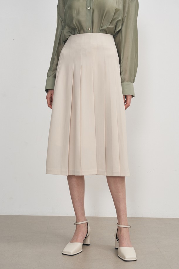 NEBELEVERYWEAR - 미디스커트 - PLEATED SKIRT_LIGHT BEIGE