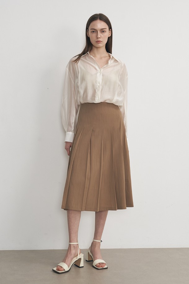 NEBELEVERYWEAR - 미디스커트 - PLEATED SKIRT_TAN BEIGE