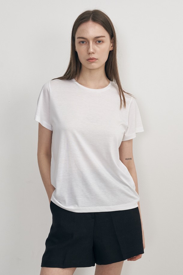 NEBELEVERYWEAR - 반소매 티셔츠 - SILK BASIC TEE_WHITE