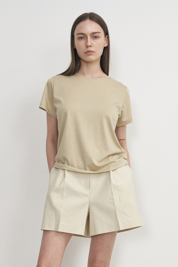 NEBELEVERYWEAR - 반소매 티셔츠 - SILK BASIC TEE_OLIVE BEIGE