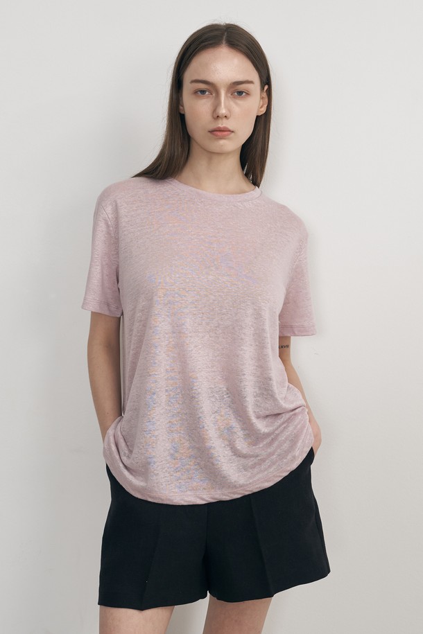 NEBELEVERYWEAR - 반소매 티셔츠 - LINEN BASIC T-SHIRT _ PINK