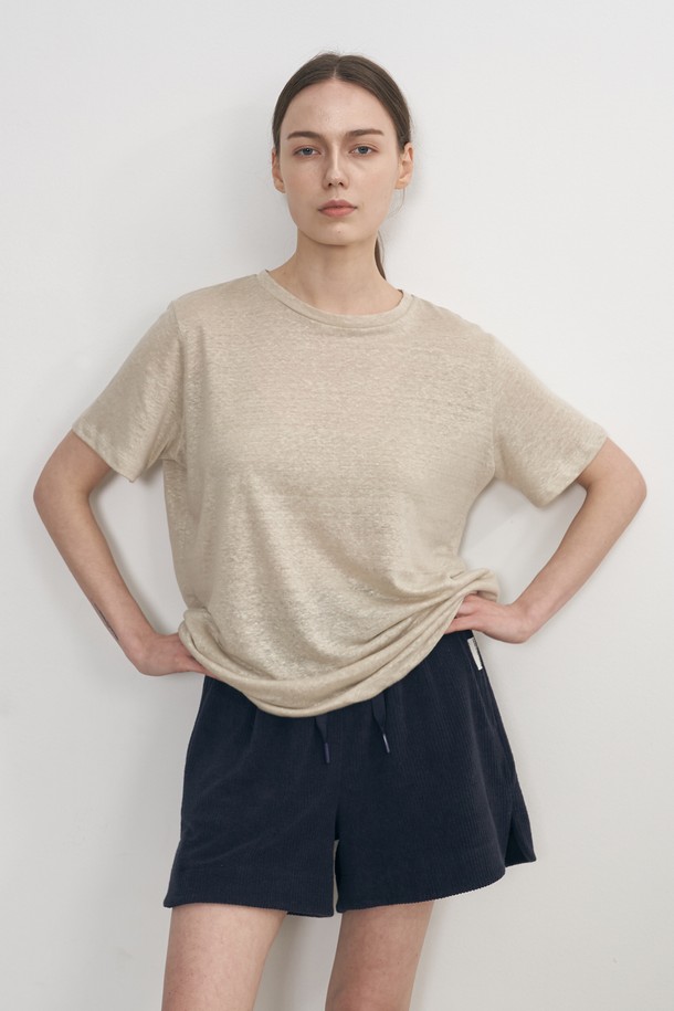 NEBELEVERYWEAR - 반소매 티셔츠 - LINEN BASIC T-SHIRT _ BEIGE