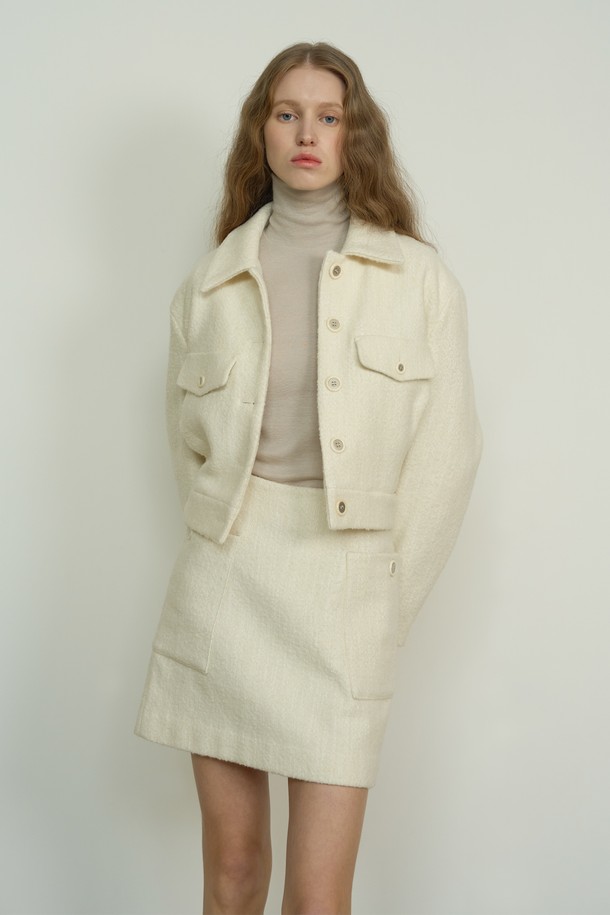 NEBELEVERYWEAR - 자켓 - ALPACA CROP JACKET (IVORY)