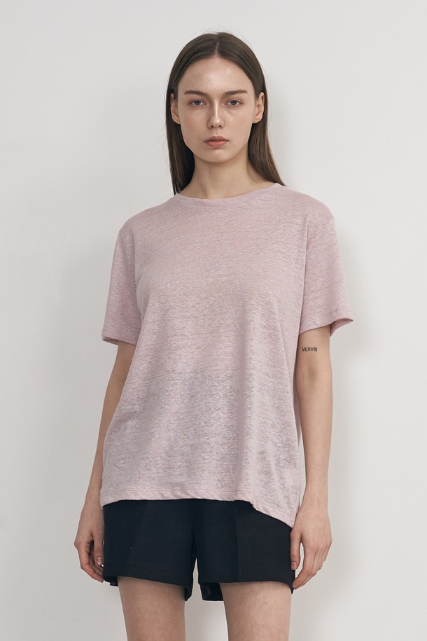 NEBELEVERYWEAR - 반소매 티셔츠 - LINEN BASIC T-SHIRT _ PINK